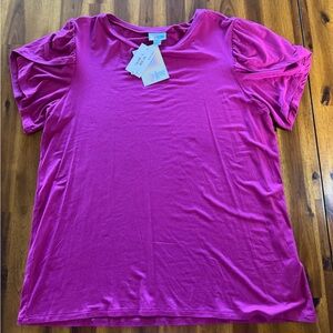 NWT LuLaRoe Olive Magenta Short Sleeve Top Shirt